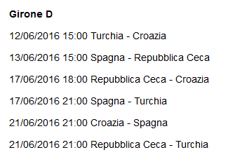 europei 2016 calendario 2