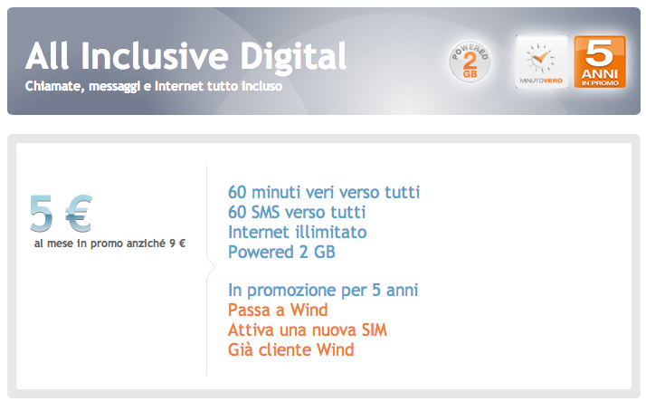 Wind All Inclusive Digital consumatori 5 7 euro