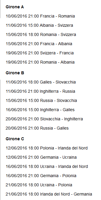 europei 2016 calendario 1