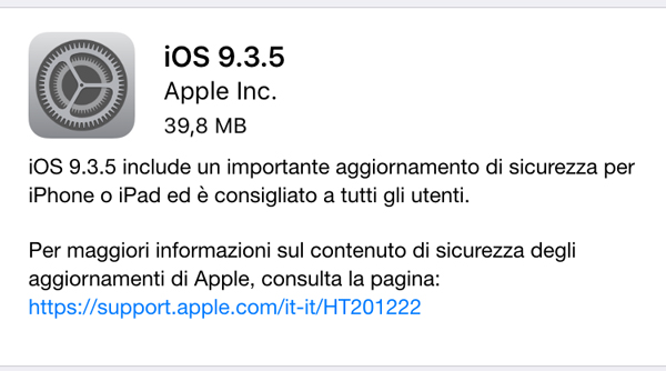 ios 9.3.5 aggiornamento