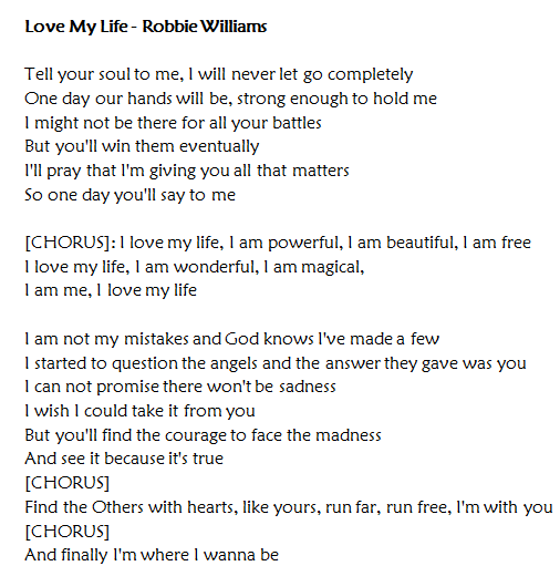 Перевод песни лове ми. Робби Уильямс i Love my Life. Robbie Williams Love my Life слова. Love my Life Robbie Williams перевод. Робби Уильямс слова.